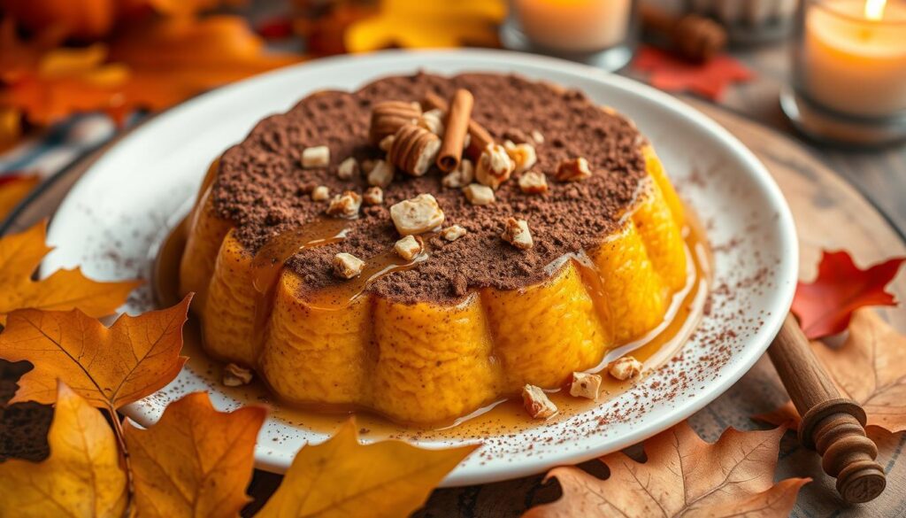 Kuerbis Dessert mit Kakao Honig Zimt und Nuesse